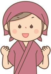 ガッツポーズをする和食料理屋の女性