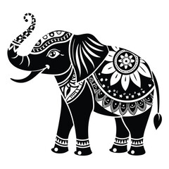 Fototapeta premium Black and White Ornamental Elephant Illustration