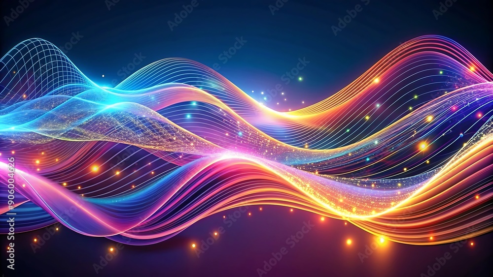Poster abstract wave pattern with glowing lines.