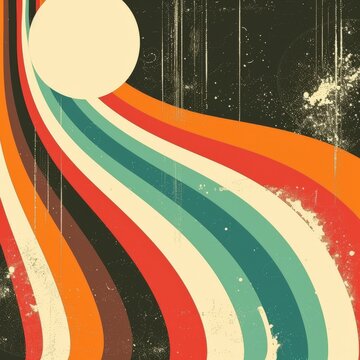 Retro sun rays background with halftone dots and grunge texture