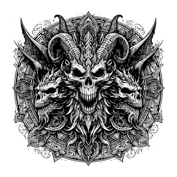 dragon devil with mandala design
