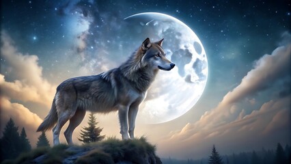 Wolf howling at the moon.