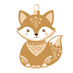 Brown Fox Ornament with Floral Design