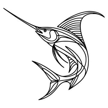 recommend clip art: one line drawing swordfish animal vector illustration template design