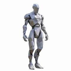 3D Render, Low Poly style of a futuristic cyborg statue, on isolated white background, Generative AI