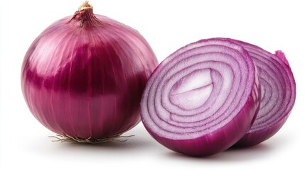 Fresh whole and sliced red onion