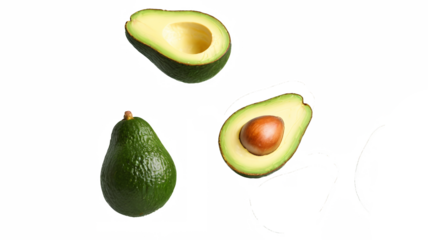 Falling avocado isolated on transparent background