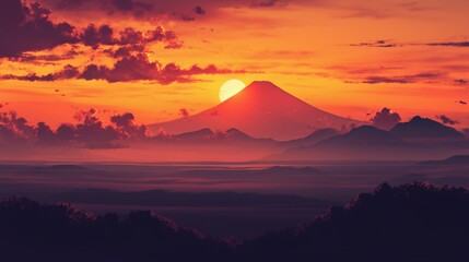 富士山のシルエットと夕日6