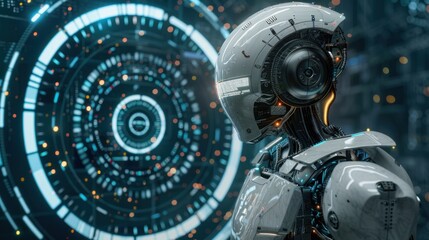 Cybernetic Sentinel: A Robot in a Futuristic Setting
