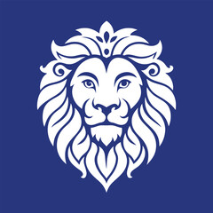 Obraz premium Ornate White Lion Head Against a Blue Background
