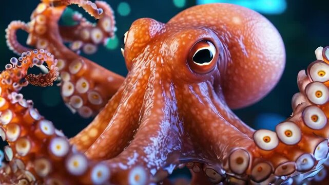 Close-up of red octopus with curious eye