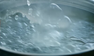 Macro Close up of detail evaporating and bubbles boiling water 