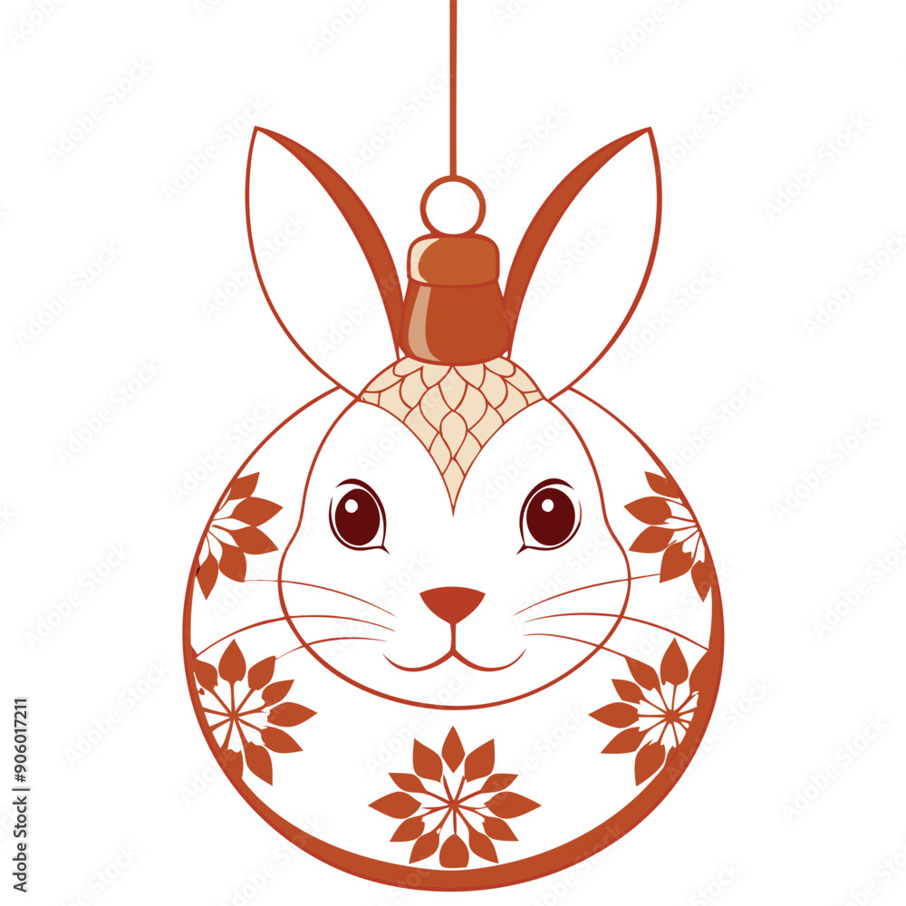 Wall mural Brown Rabbit Ornament with Hanging String and Flower Design