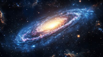 Majestic Spiral Galaxy with Glowing Stars and Cosmic Dust in Expansive View