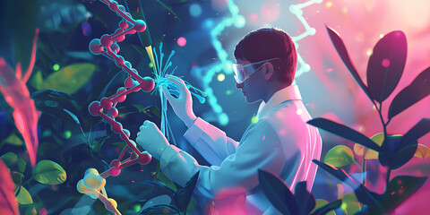 Innovative Genetic Research: Scientist in Lush Lab, Breakthrough in Botanical Genetics: Advanced Laboratory Setting