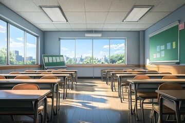 Fototapeta premium Empty School Classroom Interior created with Generative AI