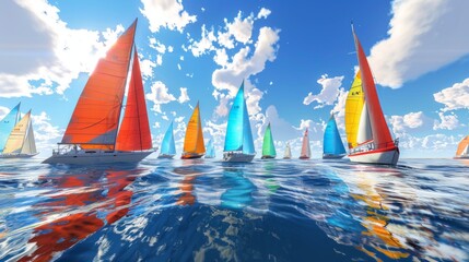 3D sailing regatta with colorful sails and competitive racing