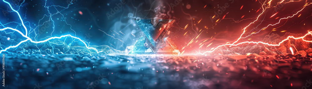 Aufkleber a neon colored image of a triangle with a red and blue light surrounding it. the image has a futuris