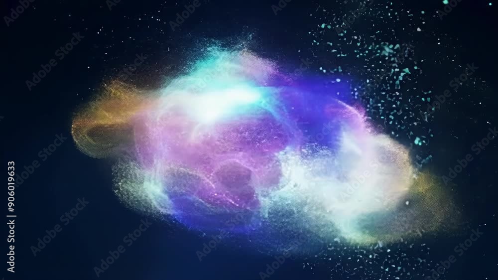 Poster a symphony of motion and color as particles coalesce and build upon each other crafting a truly uniq