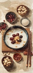 congee gouache illustration, traditional food for the chinese laba festival