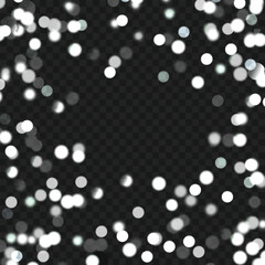 White bokeh lights on a transparent background with black grid. Vector