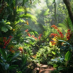 3D tropical rainforest hike with exotic plants and wildlife
