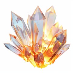 3D Render, Low Poly style of a luminous crystal cluster, on isolated white background, Generative AI
