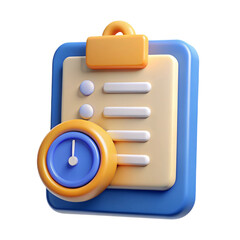 3D Render of a Clipboard with a Clock Icon