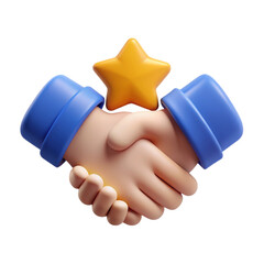 3D Handshake with Gold Star - Partnership, Success, Collaboration