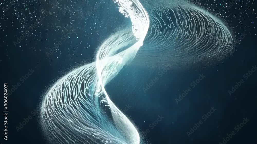 Poster a stunning cascade of particles cascading downwards and intertwining in a mesmerizing flow.
