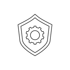 Shield with gear. System protection icon line style isolated on white background. Vector illustration