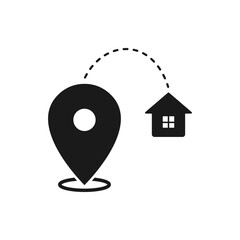 House distance. Home with pin maps icon flat style isolated on white background. Vector illustration