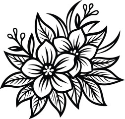 Exotic Flower illustration black and white,  decorative, fashion, retro, spring, foliage