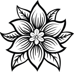 Exotic Flower illustration black and white,  decorative, fashion, retro, spring, foliage