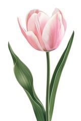 tulip pink white pastel flower isolated on white background