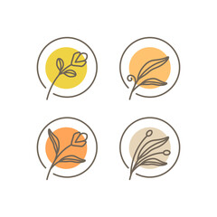 aesthetic plant flower line feminine set icon design vector