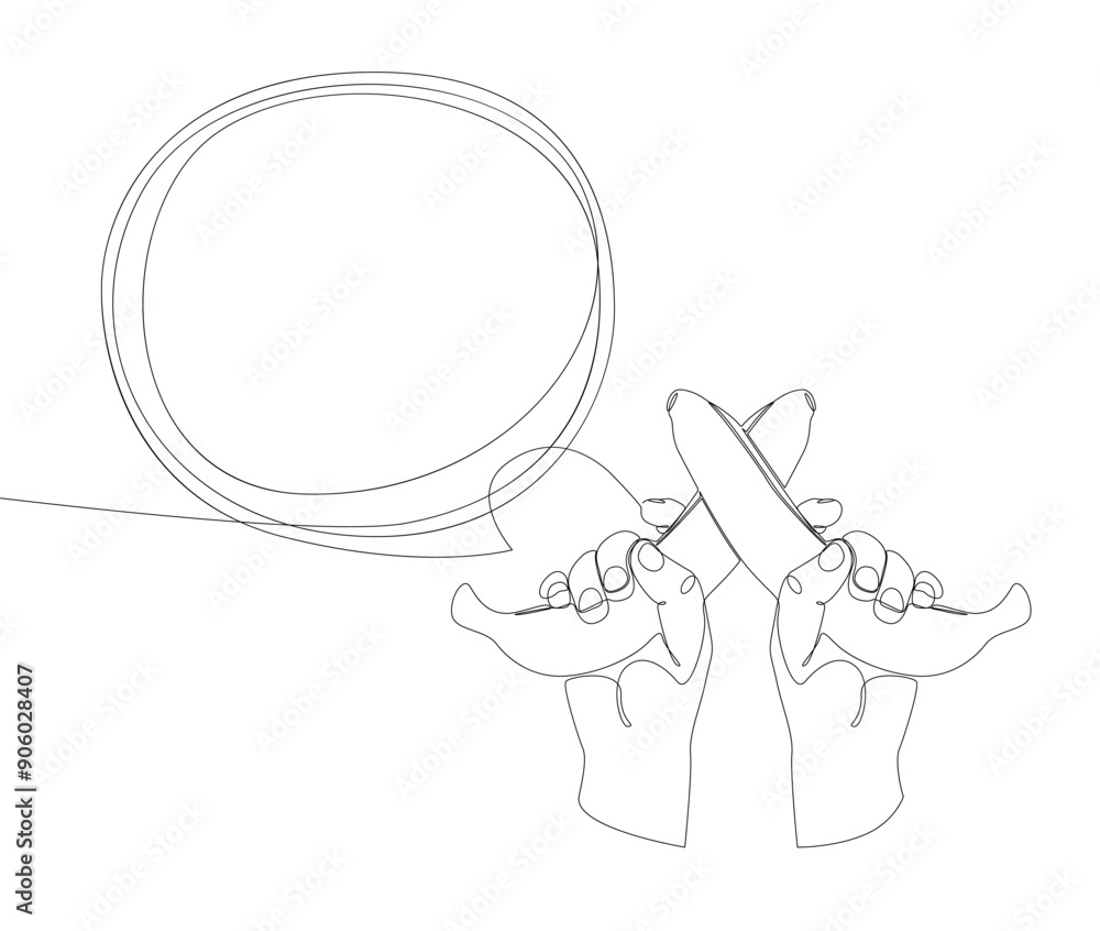 Poster one continuous line of speech bubble with banana. thin line illustration vector concept. contour dra