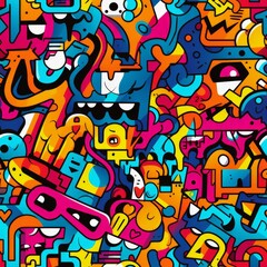 Vibrant and Playful Digital Graffiti Art with Cartoon Characters