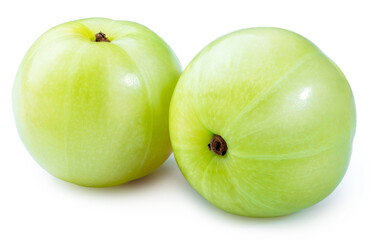Fresh Indian gooseberries on white background, Phyllanthus Emblica isolated on white background with clipping path