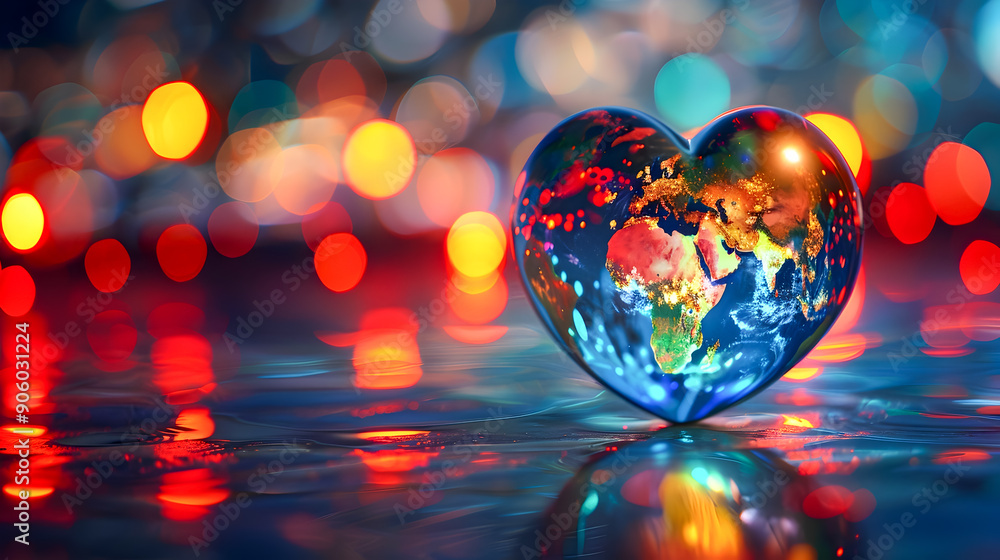Aufkleber a dynamic and mesmerizing photograph showcasing a heart shaped globe illuminated by a soft spotlight