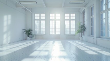 Clean White Background: Empty Room with White Walls 