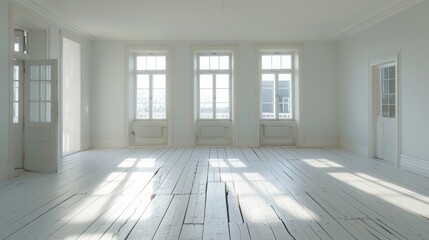 Fototapeta premium Clean White Background: Empty Room with White Walls 