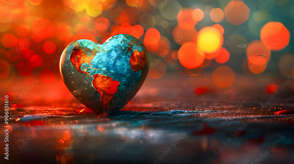 Aufkleber a stunning photograph of a heart shaped globe with detailed continents and vibrant colors glowing un