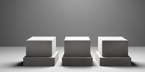 Three Small Concrete Square Podiums with Space for Product Display. Made with Generative AI Technology