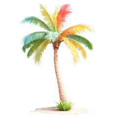Obraz premium Palm tree in watercolor style in bright cute colors 