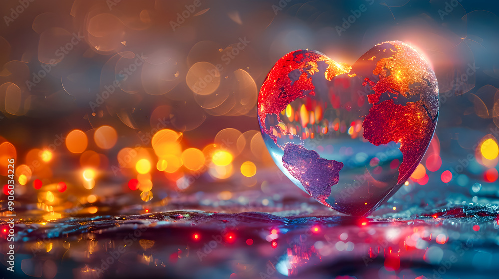Aufkleber a captivating photograph showcasing a heart shaped globe illuminated by a mesmerizing blend of warm 