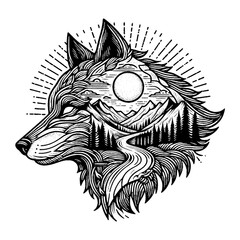 Obraz premium forest design at wolf head