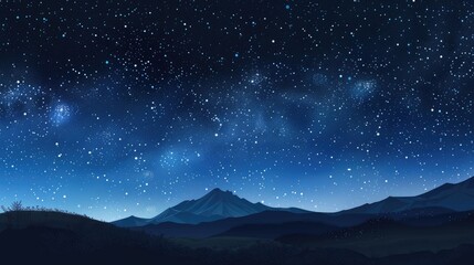 Starry Night with Mountain Silhouette Space for Text