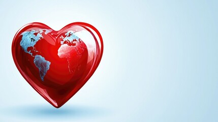 Concept of world heart day , Vector art of a red heart with a globe in the upper right corner of the heart, illustration , Generative AI