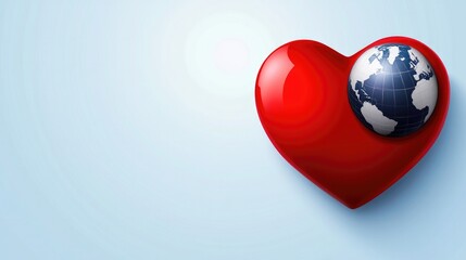 Concept of world heart day , Vector art of a red heart with a globe in the upper right corner of the heart, illustration , Generative AI